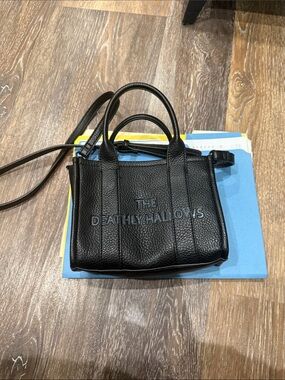 THE DEATHLY HALLOWS Black Leather Mini Tote Bag